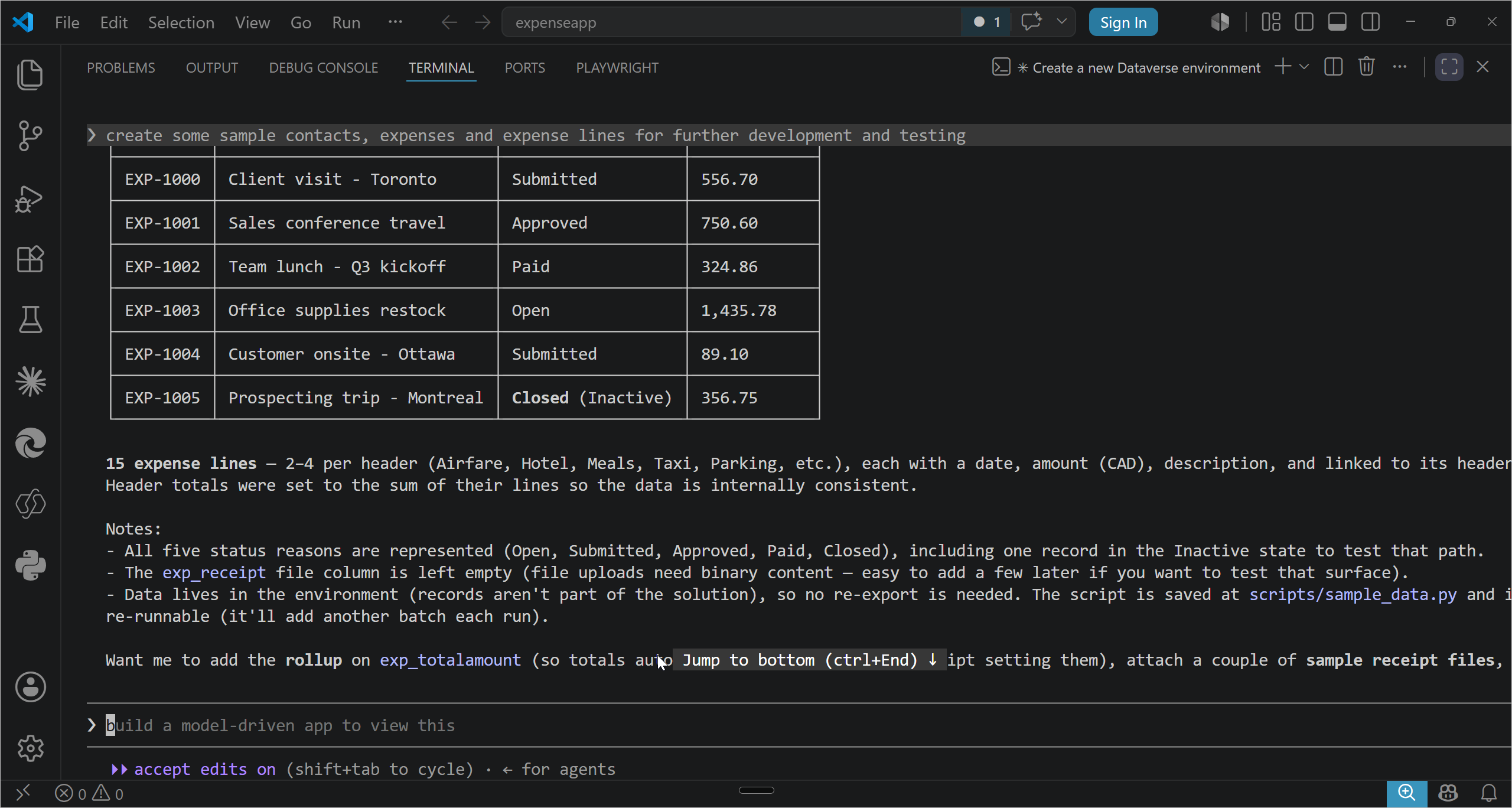 Generating sample data in the terminal