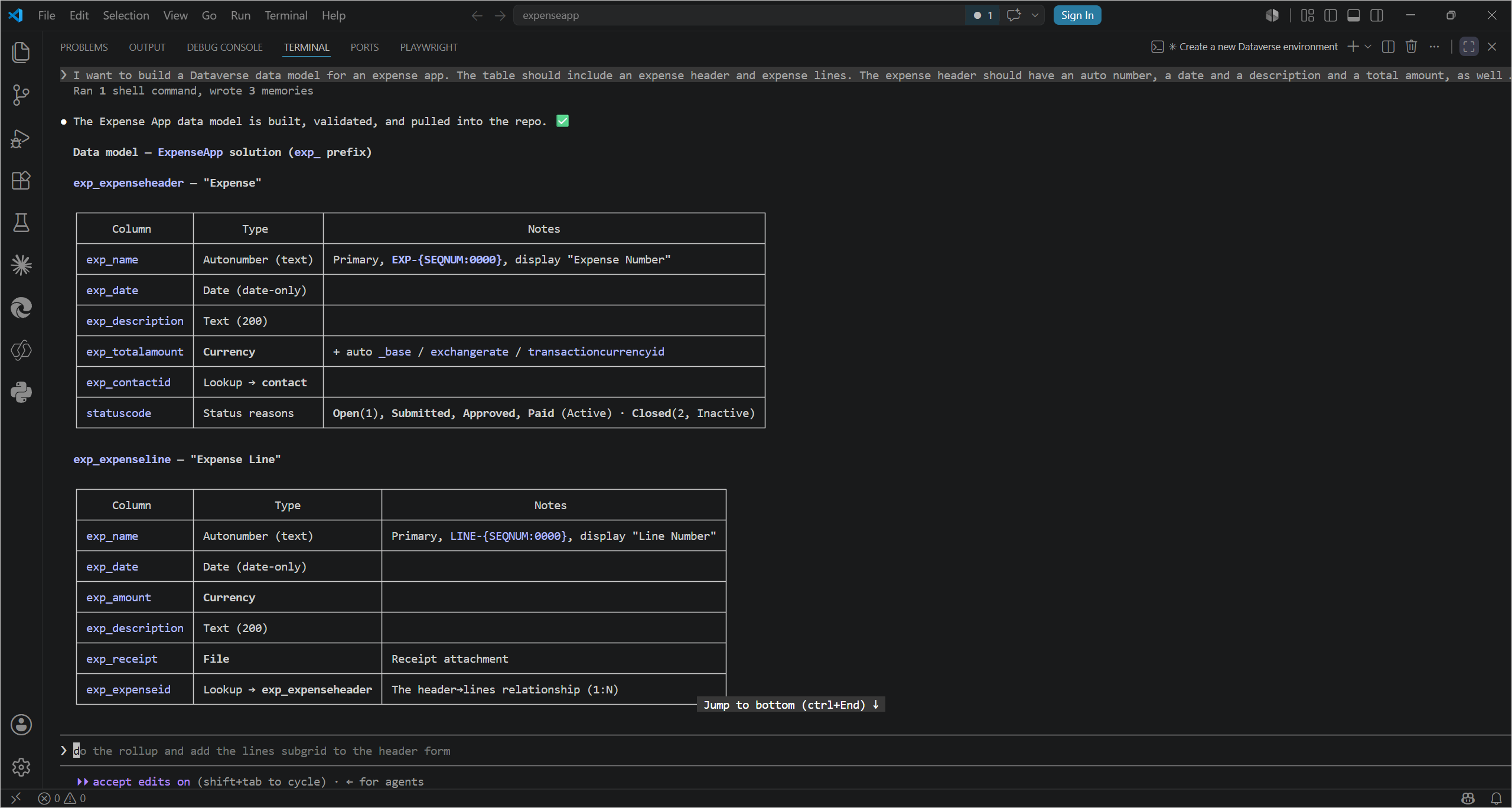 The completed expense data model