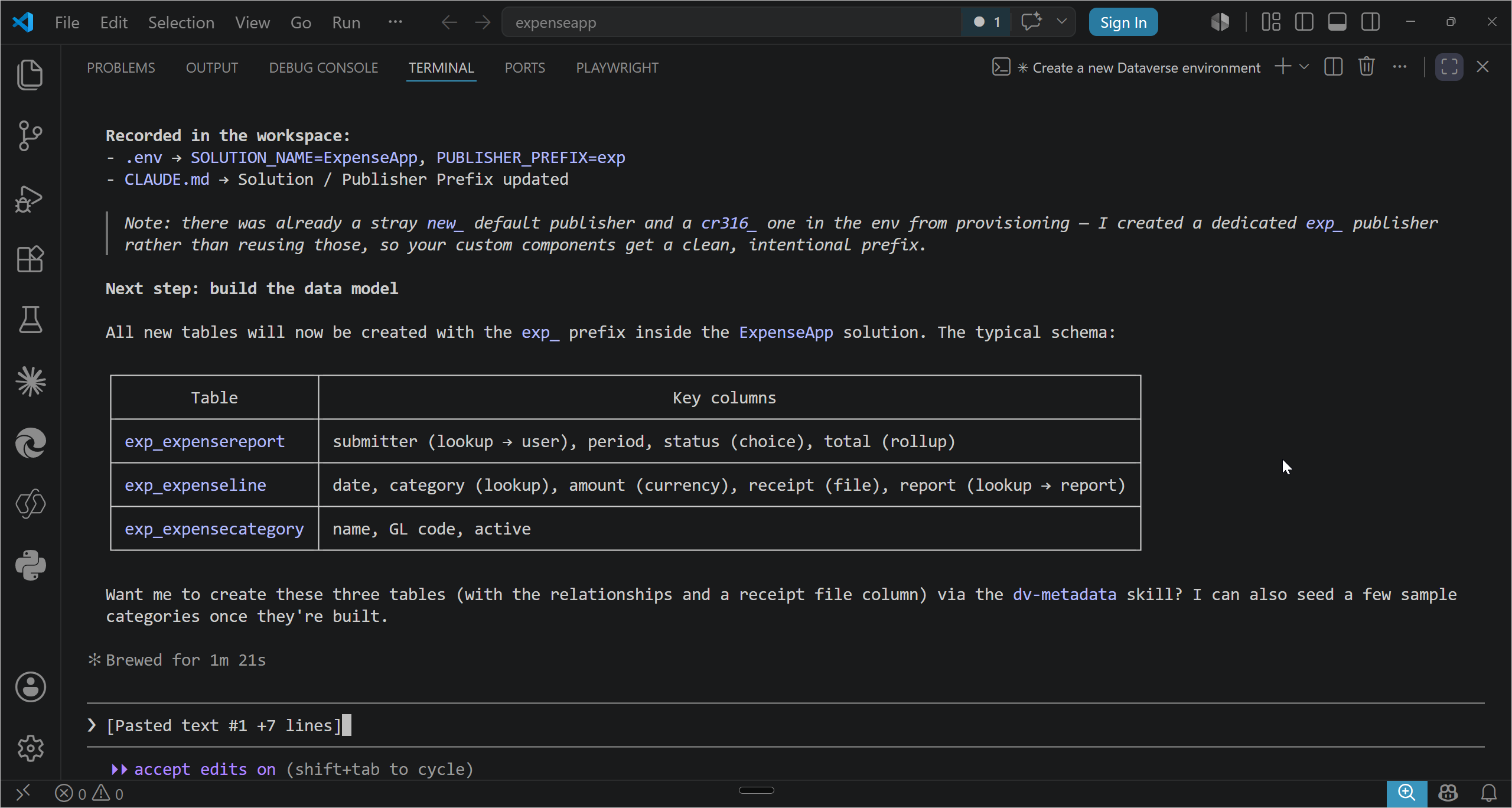 Prompting Claude to build the data model