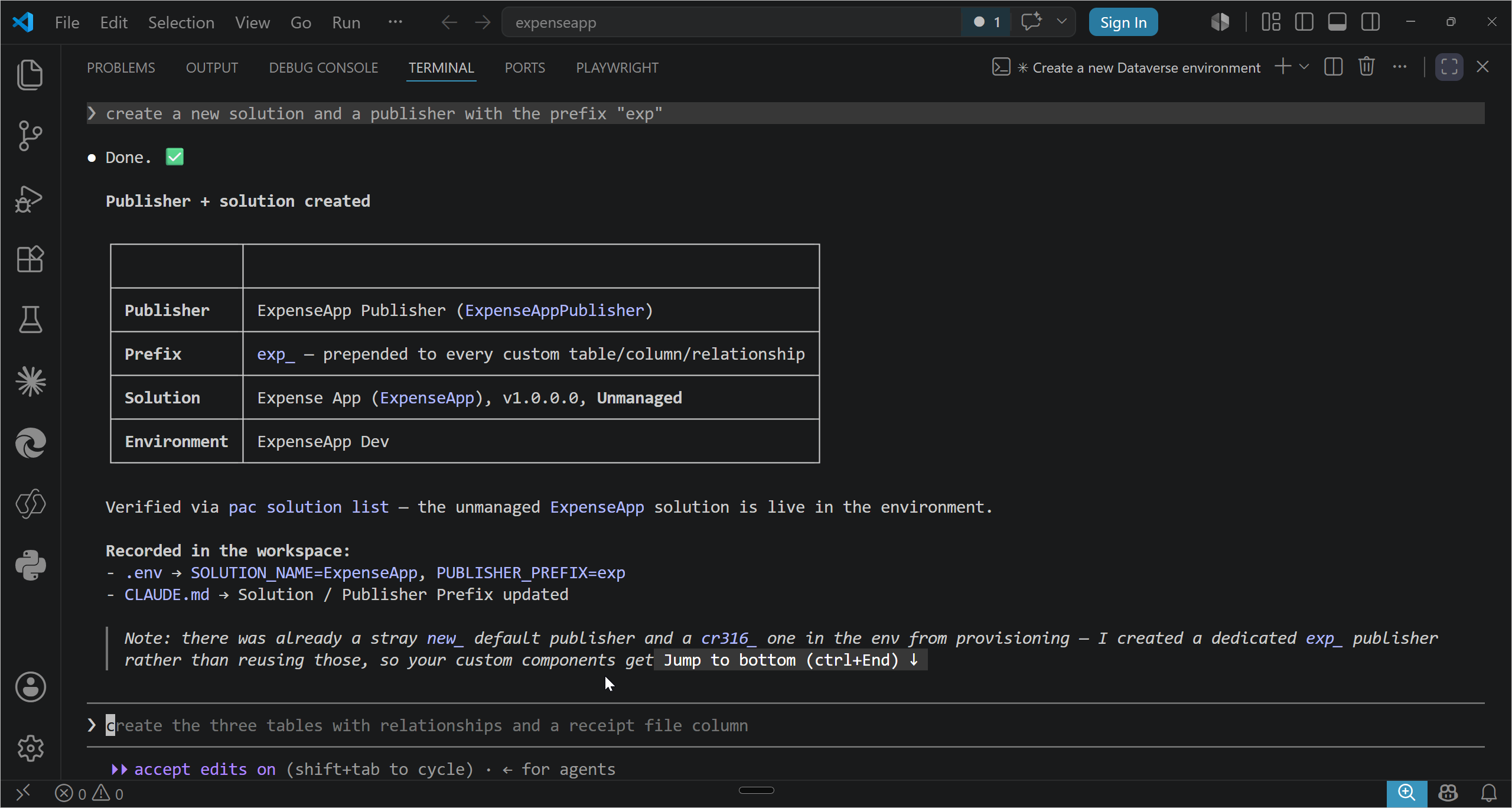 Solution and publisher created with the exp prefix