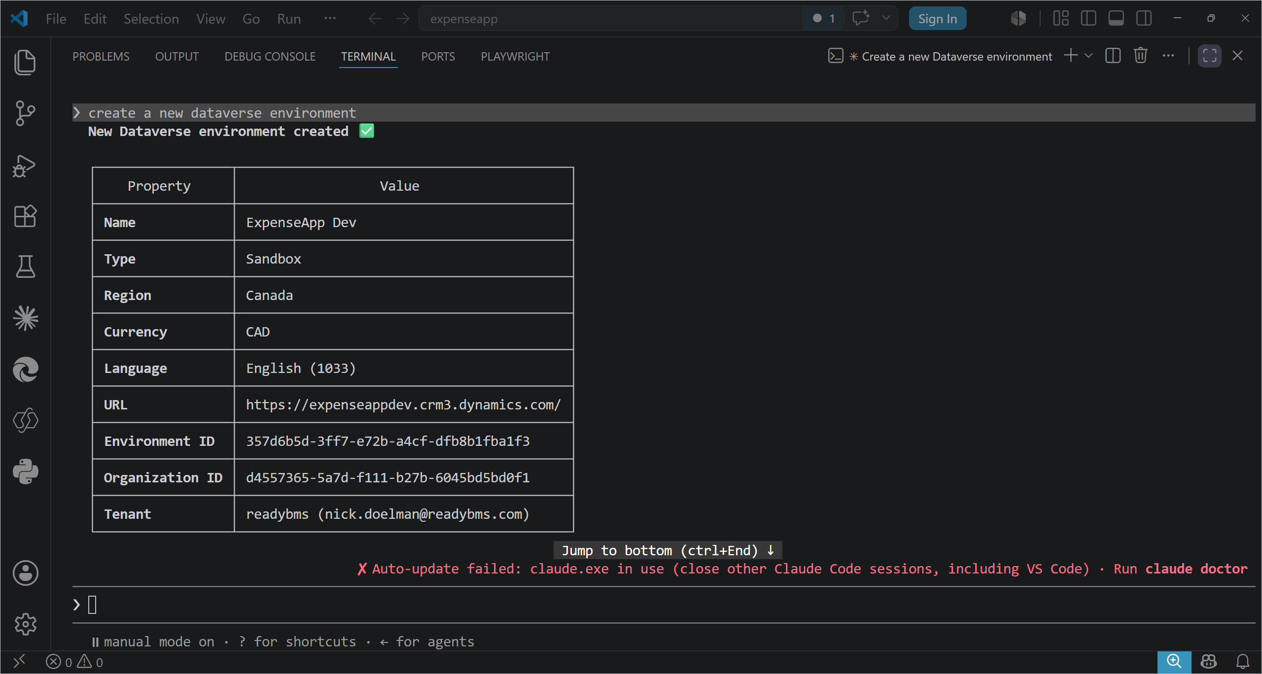 New Dataverse environment created
