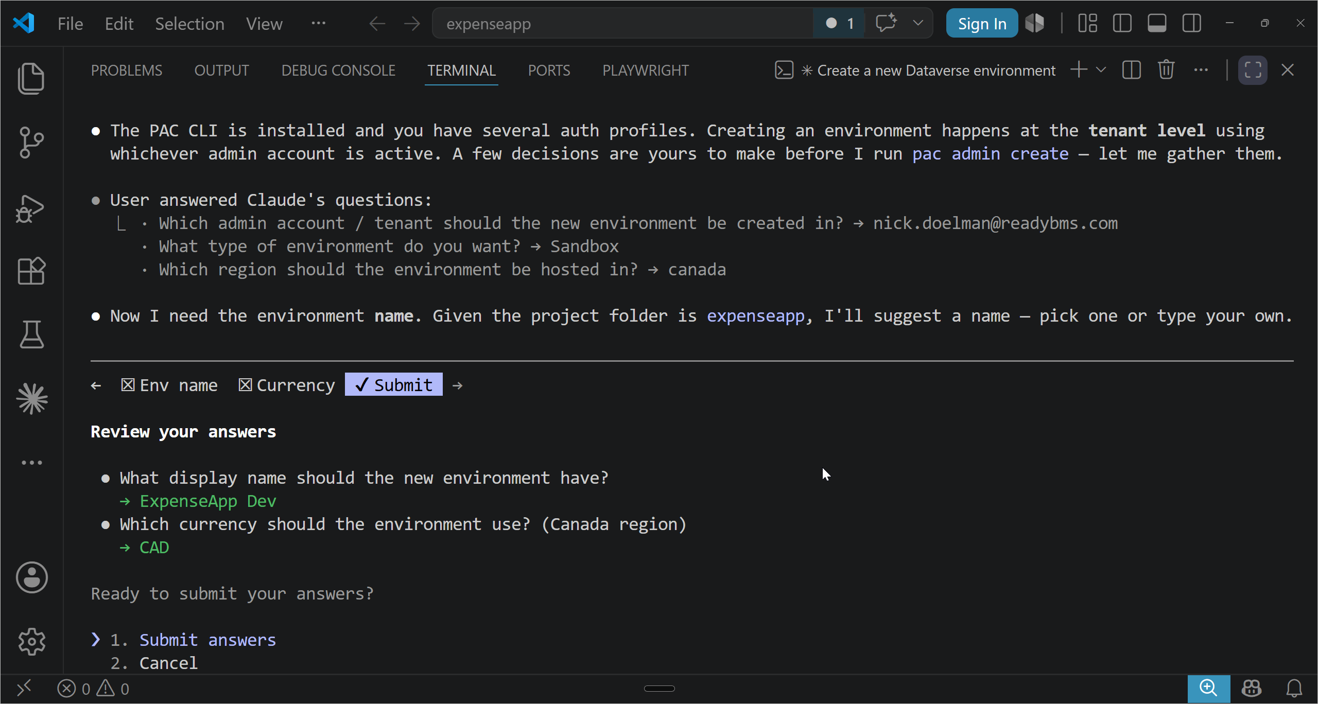 Reviewing the environment answers