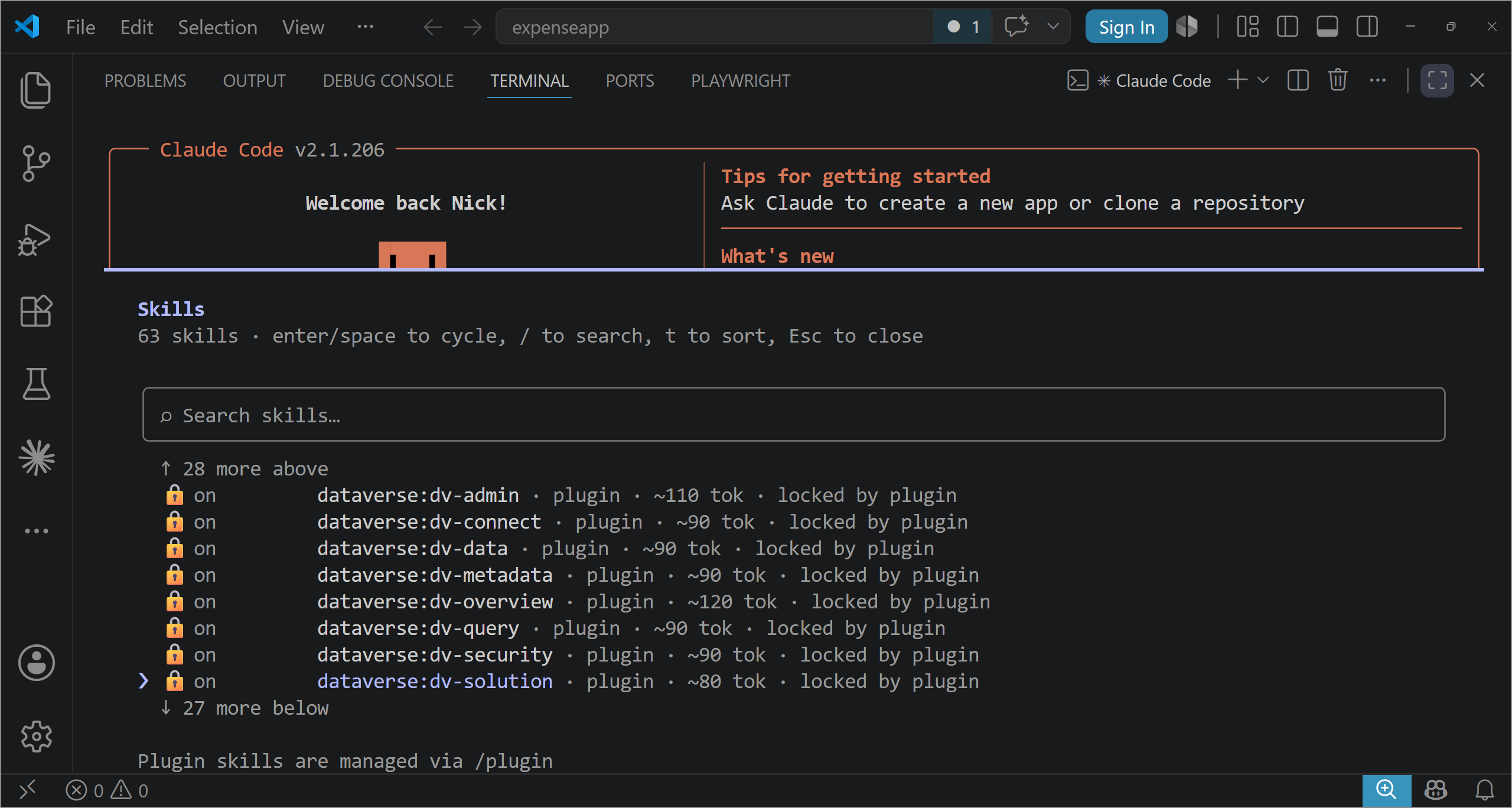 Dataverse skills list in Claude Code