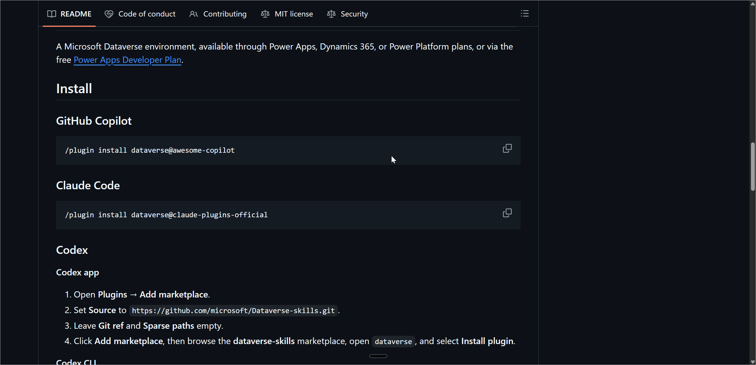 Install instructions in the Dataverse-skills README