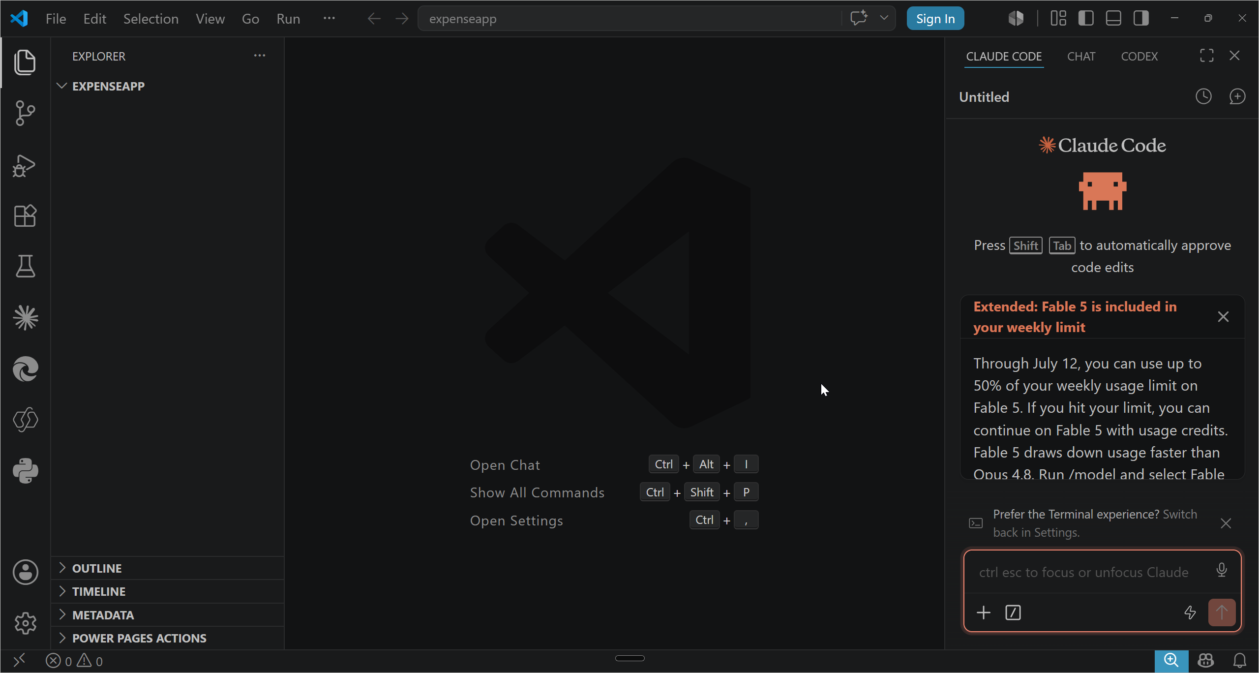 Claude Code side panel open in VS Code