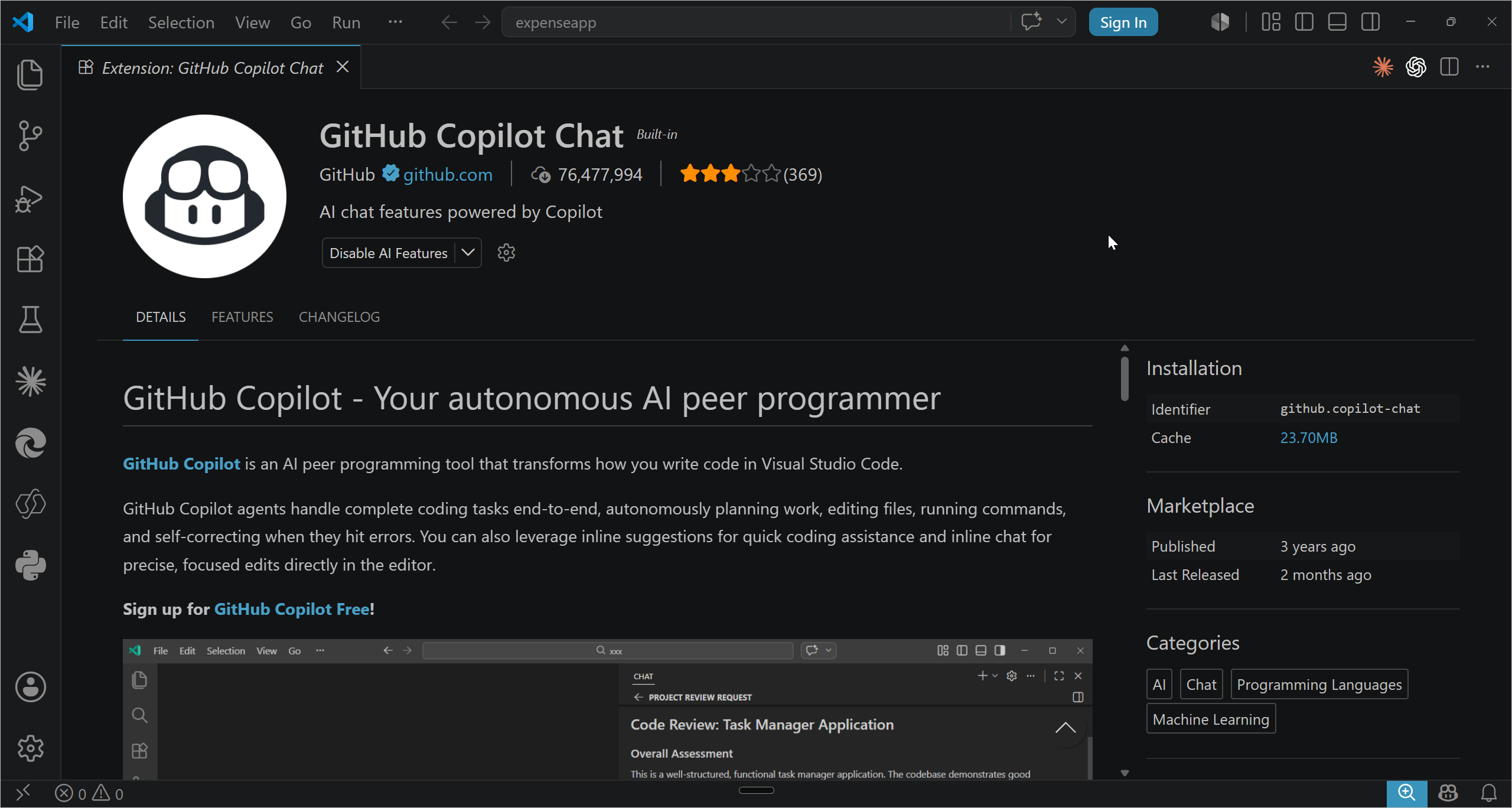 GitHub Copilot Chat extension
