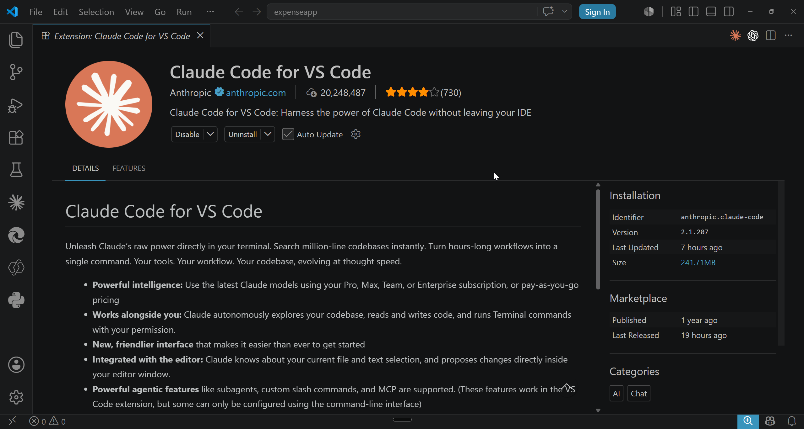 Claude Code for VS Code extension